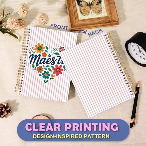 JUDFNCDE Teacher Maestra Appreciation Gifts, Regalo Para Maestra,Teacher Educator Supplies Floral Hardcover Notebook Journal 5.5 x 8.3 - color: Maestra-Floral Stripe