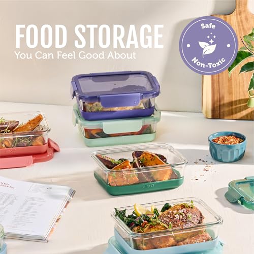 Ello Duraglass Refresh 3.4 Cup Meal Prep Sets 10Pc, 5 Pack Set- Glass Food Storage Container with Silicone Boot and Airtight BPA-Free Plastic Lids, Dishwasher, Microwave and Freezer Safe,Everest - color: Everest