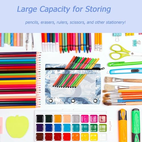 Studying 2 Pack Asian Stylish Blue Clouds Dragon Sky 3 Ring Binder Pencil Pouch Bags,Clear Window Zipper Storage Case for Boys Girls School Office Supplies Cosmetics Organizers - color: Multi-clouds Dragon