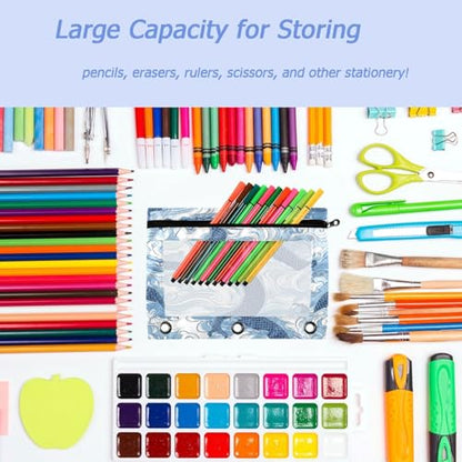 Studying 2 Pack Asian Stylish Blue Clouds Dragon Sky 3 Ring Binder Pencil Pouch Bags,Clear Window Zipper Storage Case for Boys Girls School Office Supplies Cosmetics Organizers - color: Multi-clouds Dragon