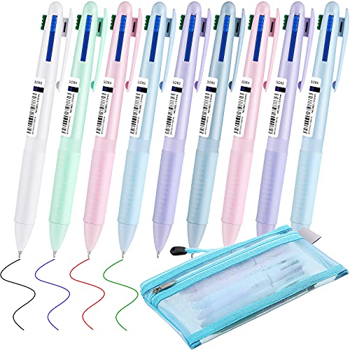 Tenare 8 Pcs Multicolor Pens in One 4 in 1 Colored Ballpoint Pen 0.5mm Fine Point Smooth Writing with Mesh Zipper Pouch Assorted Ink for Back to School Student Classroom Journaling Office Teacher Home