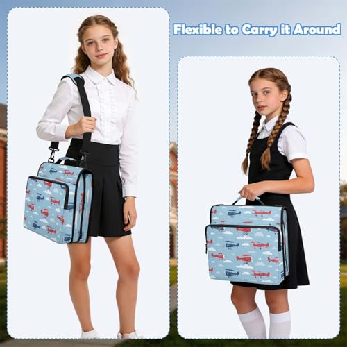Cute Airplanes Cartoon 3 Ring Zipper Binder Bag with Laptop Pockets and Shoulder Strap Tote Binders Organizer Case for School Office - color: Airplanes