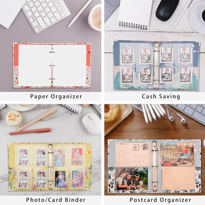 Mini Binder Organizer，1 Inch 3 Ring Binder with Clipboard, 5-Tabs Pockets Dividers, Plastic Folder, 18 Divider Stikers, Pen Loop (Garden Party, 5.5" x 8.5") - color: Garden Party, size: 1in（5.5"x8.5"）