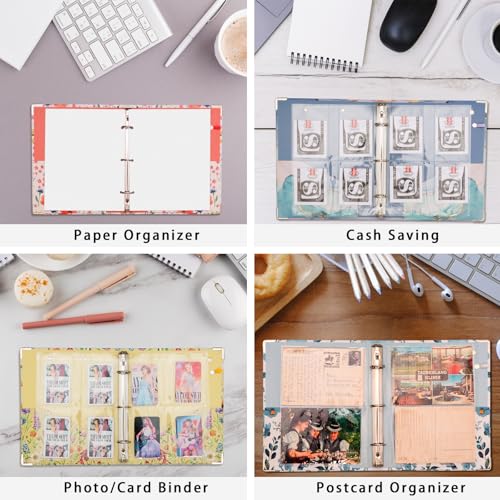 Mini Binder Organizer，1 Inch 3 Ring Binder with Clipboard, 5-Tabs Pockets Dividers, Plastic Folder, 18 Divider Stikers, Pen Loop (Garden Party, 5.5" x 8.5") - color: Garden Party, size: 1in（5.5"x8.5"）