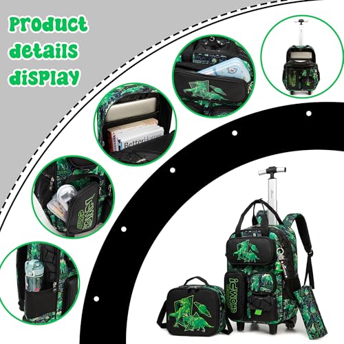 Kids Rolling Backpack with Wheels for Elementary Preschool Students 16inch Boys Travel Luggage Carry on Backpack for Boys Ages 6-8 Dinosaur - color: B Dinosaur