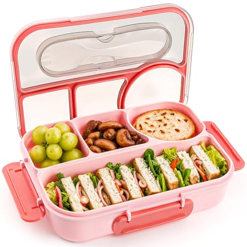 EASYFUN Bento Box Adult, Lunch Box, 4-Compartment Lunch Containers, Drop-Proof, Dishwasher Safe & Made with BPA-Free Materials (Pink) - color: Pink