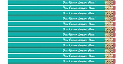 Express Pencils™ Personalized Pencils Round Custom Imprinted with your Name/Text/Logo/Message- 12 pkg - Includes Personalization - Great Gift Ideas (Light Turquoise) - color: Light Turquoise