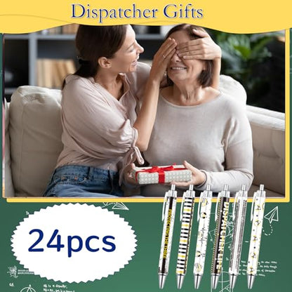 Dispatcher Ballpoint Pens Gifts - 24 Pcs Emergency First Pens Sets Yellow Flag Retractable Writing Ball Point Pen Appreciation Gifts for Dispatcher First Responders Coworker Supplies - style: Dispatcher