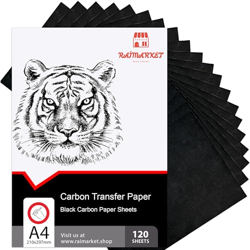 Raimarket 120 Sheets Carbon Paper for Tracing – Durable Smudge-Resistant Graphite Transfer Paper for Drawing, Sketching & Craft Projects | Black Copy Paper for Wood, Canvas, Fabric & Art Surfaces - color: Carbon Paper
