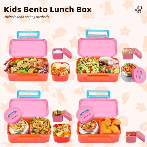JXXM Lunch Box for Kids With 8oz Soup Thermo, Leak-proof Lunch Container with 2 Compartments, Thermo Food Jar Food Containers for Back to School Girls Boys (Pink) - color: Pink