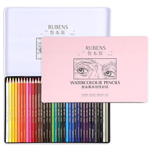 rubens Watercolor Pencils Sets, 36 Counts Soft Core Colored Pencils, Professional Artist Watercolor Pencils, Water Soluble Colors Pencils In A Metal Box for Adult Coloring, Drawing, Sketching - size: 1 Count (Pack of 36)