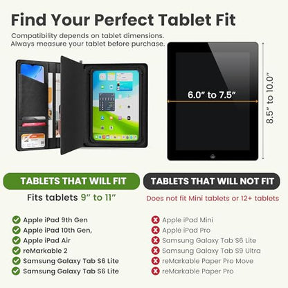 Universal Padfolio Case – Tablet Portfolio Organizer with Notepad Holder – Compatible with iPad 10th 11th Gen, iPad Pro 11, iPad 7 8 9 10.2 10.9 and 9.7 inches - color: Grey