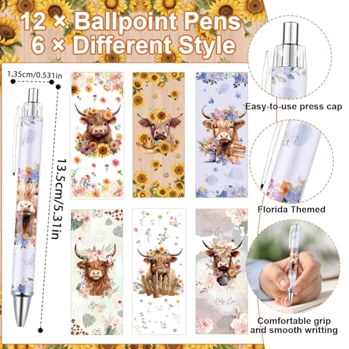 Wxiben Highland Cow Sticky Notes with Pens 24 Pcs Cute Cartoon Animals Notepads Ballpoint Pens Bulk Farm Cattle Notes Black Ink Pen Animal Lover Gifts for Women Men Study Office School Supplies - color: Highland Cow