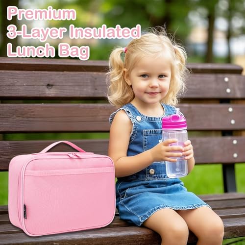 FlowFly Kids Lunch box Insulated Soft Bag Mini Cooler Back to School Thermal Meal Tote Kit for Girls, Boys, Pink - color: Pink Camo