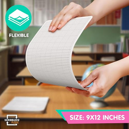 SCRIBBLEDO Small Grid Dry Erase Sheets 9”x12” Math Practice Small White Board Sheets Math Manipulatives Quad Graph Whiteboard Sheets Math Supplies Homeschool Teacher Students Classroom Pack of 10