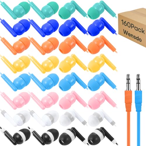 Kids Bulk Earbud Headphones 160 Pack for Classroom School Library, Wholesale Multi Color Wired Students Earphones for Computer Chromebook Laptop PC (HY01,160 Mixed) - size: 160 Pack