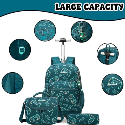 Kids Rolling Backpack for Boys 16.5" School Roller Backpack with Lunch Box, Toddler Backpacks with Wheels Rollig Wheeled Backpacks for Elementary School - color: Blue Game