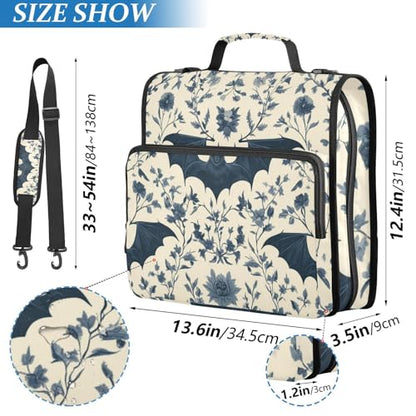 3 Ring Zipper Binder with Shoulder Strap Black Skulls Cats Gothic Style Binder Bag - color: Multicolored 08