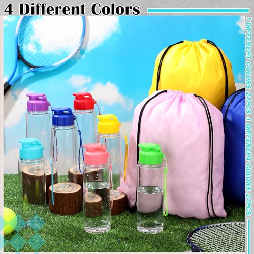 40 Pcs 17 oz Plastic Water Bottles Bulk and Drawstring Backpack Set for Back to School Gifts Reusable Flip Top Leakproof Water Bottles with Handle Adults Sports Gym Travel Outdoor(Fresh) - color: Fresh
