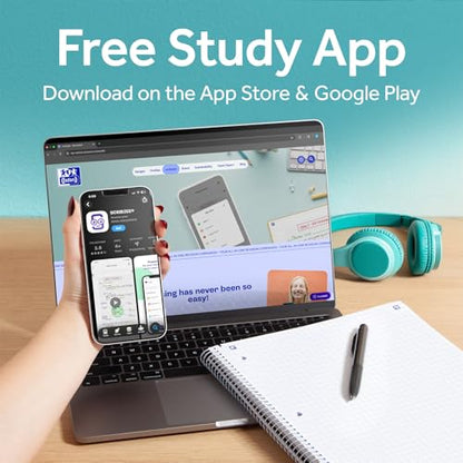 Oxford Spiral Notebook with Free Study App, 1 Subject, Graph Ruled, Ultra Smooth Paper, No Ink Bleed-Through, Strong Poly Blue Cover, Durable 2 Sided Pocket, 100 Easy Perforated 8.5" x 11" Sheets - color: Blue