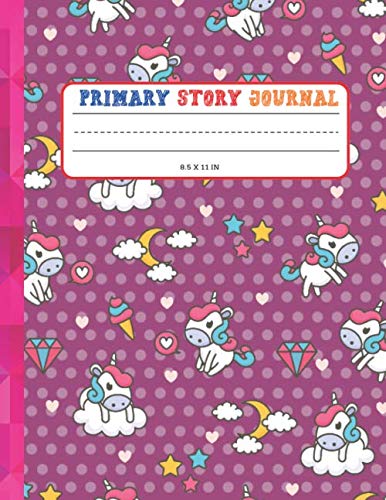 UNICORN - Primary Story Journal: Dotted Midline and Picture Space | Large (8.5 x 11 inches) - Blank handwriting practice paper with dotted lines ... School Exercise Book (Purple Dotted)