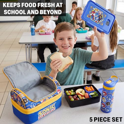 Get Trend Sonic the Hedgehog Kids Lunch Box 3 Pc Set with Insulated Lunch Bag, Bento Box with Two Mini Pots & 20 fl oz Water Bottle with Straw for School, Picnic, Gamer Gifts for Boys (Blue Sonic) - color: Blue Sonic