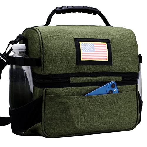 MIER Dual Compartment Lunch Bag Tote with Shoulder Strap for Men and Women Insulated Leakproof Cooler Bag, Army Green - color: Green