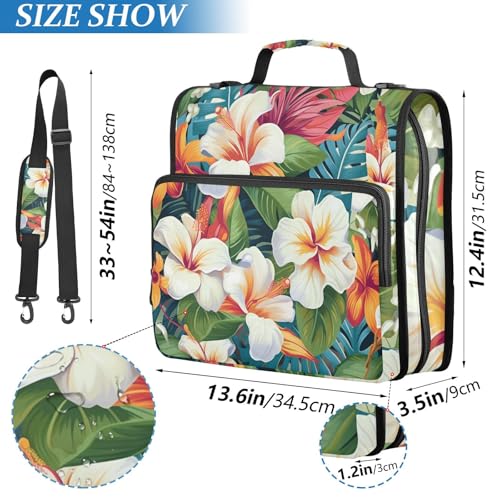 Flowers Hibiscus Zipper Binder 3 Ring 1.5 Inch School Binder Organizer with Shoulder Strap Handle File Folder Pockets Large Capacity Students Girl Boy Men Office Work - color: Flowers Hibiscus
