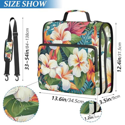 Flowers Hibiscus Zipper Binder 3 Ring 1.5 Inch School Binder Organizer with Shoulder Strap Handle File Folder Pockets Large Capacity Students Girl Boy Men Office Work - color: Flowers Hibiscus