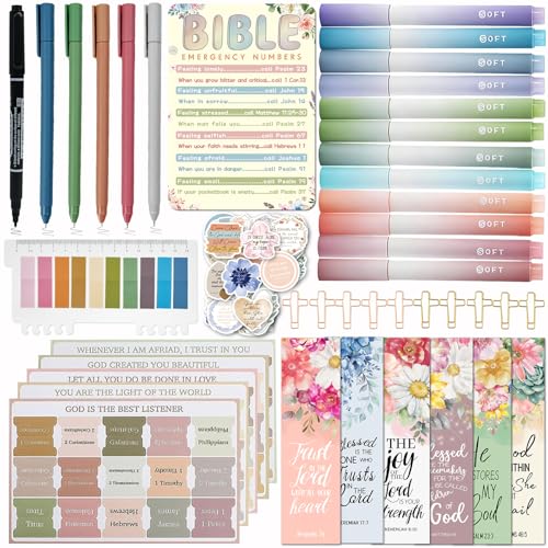 HRFGWDD Bible Study Supplies Journaling Kit for Women,Pastel Highlighters & Pens, Bible Tabs, Stickers, Bookmarks, Cross Clips, Bible Accessories for Study, Faith,Inspiration & Scripture(91pcs) - color: 91pcs