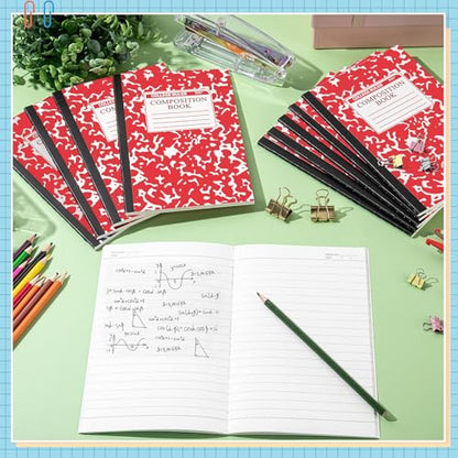 Fainne 100 Pack A5 Composition Notebooks Bulk College Ruled Composition Notebooks Marble Covers Notebook for Student Classroom Office Supplies 30 Sheet/60 Page(Red) - color: Red