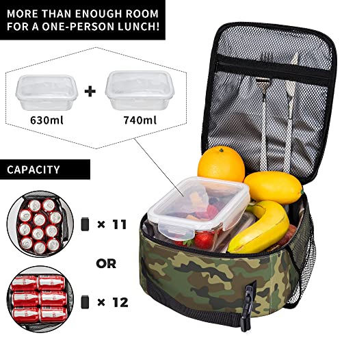 Green Camo Lunch Bags For Men Women Boys Girls Reusable Tote Lunch Bags For Office Work School Picnic Camping Thermal Insulation And Cold Preservation - color: Green Camo