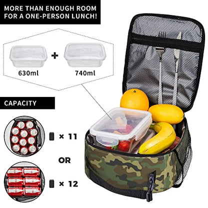 Green Camo Lunch Bags For Men Women Boys Girls Reusable Tote Lunch Bags For Office Work School Picnic Camping Thermal Insulation And Cold Preservation - color: Green Camo