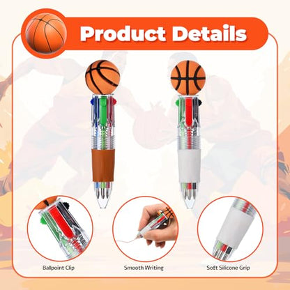 Basketball Party Favors Basketball Pens Mini Multicolor Pen in One Cute Fun 4-in-1 Pens Bulk Cool Ballpoint Pen for Birthday Gifts Teacher Supplies (Basketball, 24) - style: Basketball