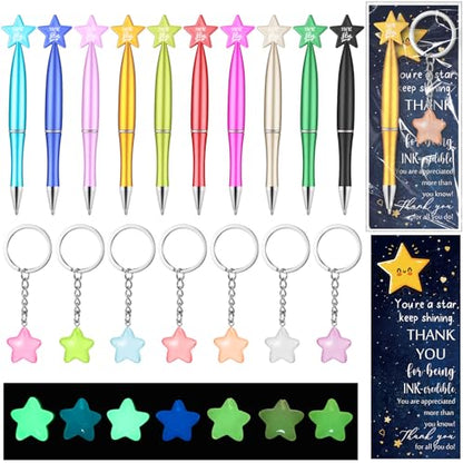 Sayglossy 20 Sets Employee Appreciation Gifts Bulk You're a Star Pens Multicolor Ballpoint Pen Bookmarks Luminous Keychains Cards Funny Gift for Coworker Teacher Student Nurse Classroom Rewards