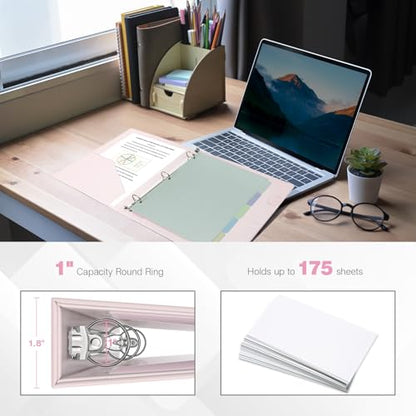 Ospelelf 3 Ring Binder with Clipboard 2 Inch Leather Binder for Letter Size (8.5" x 11"), Clipboard Binder with 5 Tab Dividers Back to School Supply, Pink - color: Pink, size: Letter Size - 2 Inch