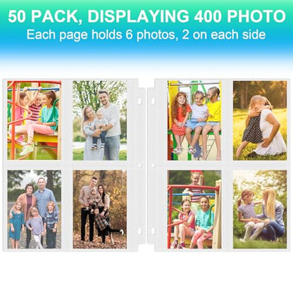 Aegero 50 Pack 3.5 x 5 Photo Sleeves for 3 Ring Binder(400 Pictures), Heavy-Duty Archival Photo Page Protectors, Clear Picture Album Refill Pages Holds, Acid-Free - size: 3.5x5inch-4pocket, style: 50 pack