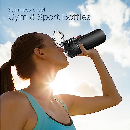 SipX™ 18 oz Premium Stainless Steel Water Bottle with Straw Lid – Triple Insulated Water Bottle, Leakproof, BPA-Free – Slim, Durable Bottle for School, Gym, Office – Black - color: Black