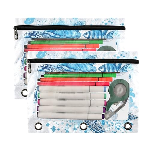 Kcldeci Pencil Pouch for 3 Ring Binder, Tropical Fish and Sea Turtle 2 Pack Binder Pencil Pouch with Clear Window Pencil Bags with Zipper Pencil Case for Binder - color: A05