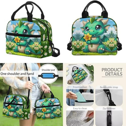 Cute Dinosaur Backpack with Lunch Box, Pencil Pouch, Water Bottle Sleeve - 4 Pcs Kids School Book Bag Set for Elementary Boys Girls - color: Cute Dinosaur