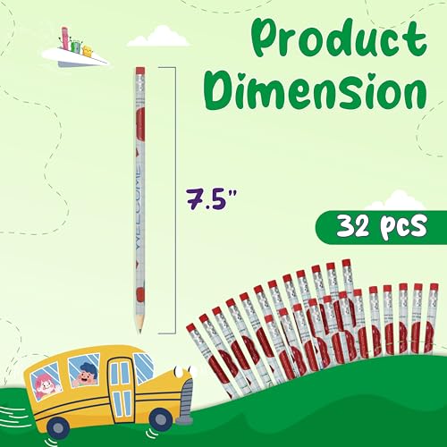 4E's Novelty 32 Pack Welcome Back to School Pencils for Kids for First Day of School Gifts from Teacher to Students, Inspirational Motivational Pencil Classroom Reward