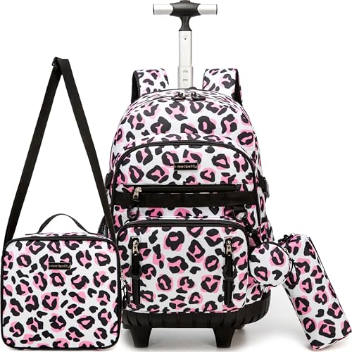 Meetbelify Rolling Backpack for Girls Boys Backpacks with Wheels Kids Carry on Luggage for Girls Boys - color: Girl Love