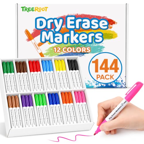 144 Pack Dry Erase Markers Fine Tip, White Board Markers Dry Erase for Kids | 12 Assorted Colors, Dry Erase Pens Bulk Pack for Whiteboard, Classroom, Home & School Supplies - size: 1 Count (Pack of 144)