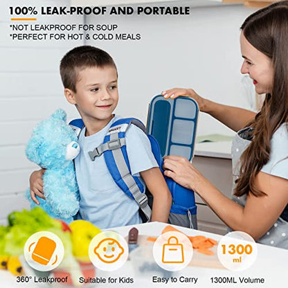 Bento Box for Kids 1300ML with 4 Compartment & Food Picks Cake Cups, Blue | Lunch Box Containers for Adults/Kids/Toddler, Leak-Proof, Microwave/Dishwasher/Refrigerator Safe, BPA Free - color: Blue