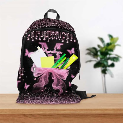 MyPupSocks Personalized School Backpack for Girls, Custom Glitter Butterfly Girls Backpack with Lunchbox for Kids, Customized Kids Bookbag Knapsack Schoolbag Casual Daypacks for Teens Children - color: Multi 02