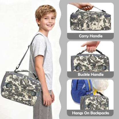 FlowFly Kids Lunch Bag, Durable Insulated School Lunch Box with Shoulder Strap and Bottle Holder, Water-resistant Thermal Small Lunch Cooler Tote for Teen Boys & Girls,Digital#Camo - color: Digital#Camo