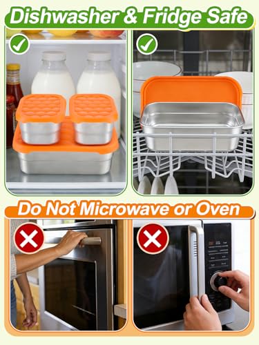Alphatool 3pcs Leakproof Stainless Steel Lunch Box - Portable 8oz Snack Containers & 24oz Bento Box with Silicone Lids for Daycare School Office Camping Picnic, Dishwasher safe