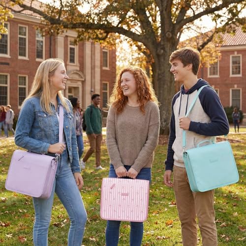 SUNEE Zipper Binder 3 Ring, 3 Inch O-Ring with Handle and Shoulder Strap, 600-Sheet Capacity, 5-Tab Expanding File Folder, Multi-Pockets for Middle School Organizer Binder with Zipper, Lavender Purple - color: Lavender Purple