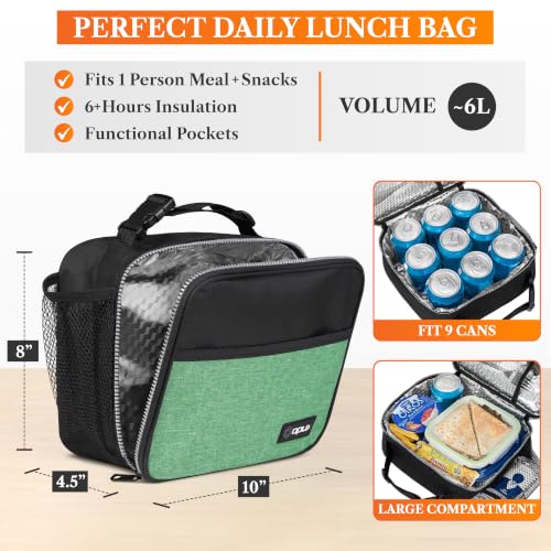 opux Insulated Lunch Bag for Kids, Reusable Lunch Box for School with Leakproof Lining, Compact Soft Cooler Tote for Boys & Girls, Front Pocket, Mesh Side Bottle Holder (Heather Green) - color: Heather Green