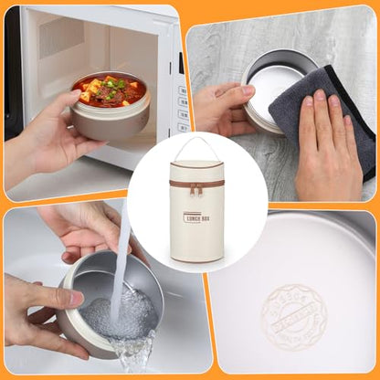 3 Pcs Portable Insulated Lunch Container Set for Adult, Stackable Stainless Steel Bento Box for Hot Food with Insulated Lunch Bag Unisex 3 Separate Thermal Food Container(Khaki)